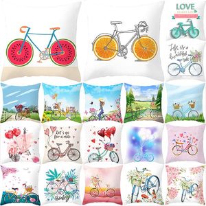 Kussen zomerse fiets kussensloop 45x45 landschap schilderen decoratieve hoes bank sofa s print polyester covers home decor