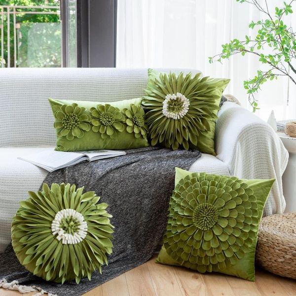 Almohada Sun Flower Cover Beauty Home Sofá Decoración del coche Aguacate Almohadas verdes Decoración sin núcleo