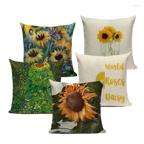 Funda de almohada con estampado de girasol, flor, mariposa, pájaro, para sofá, asiento, funda de almohada decorativa para el hogar