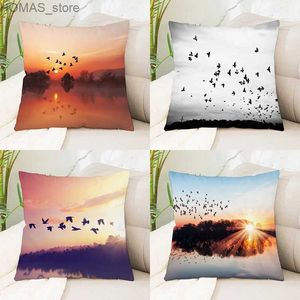 Oreiller Sunrise Sunset Flying Bird Lake Beach Paysage Cas Canapé Bureau Siège Coussin Couverture Creative Ornement Décoration De La Maison Y240401