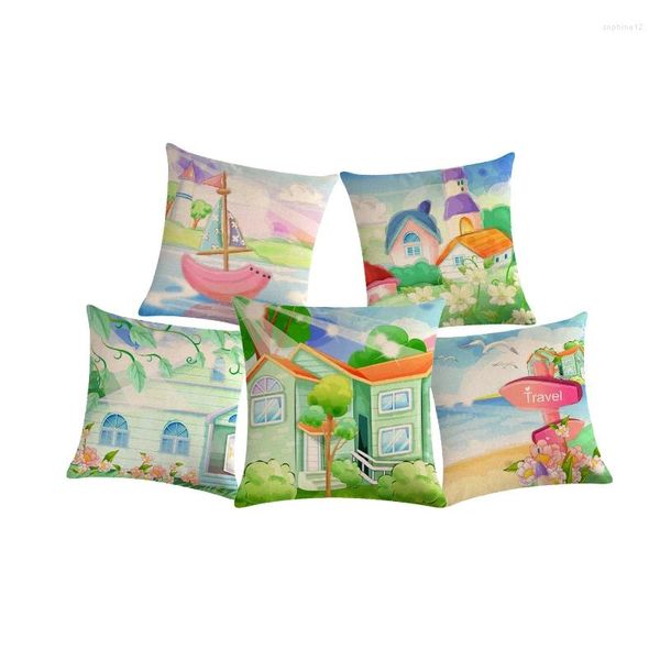 Pillow Sunshine House Cover Beautiful Buding Cotton Linen Userve de Noël Fronha Travesseiro ZY552