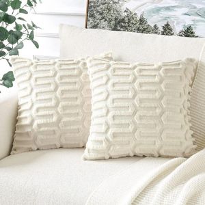 Oreiller Super couverture géométrique 45x45cm, décoratif doux pour canapé en peluche blanc, décoration de salon, taie d'oreiller pour chambre à coucher