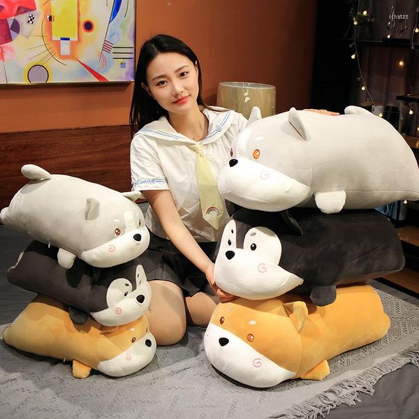 Oreiller Super mignon dessin animé chien couché en peluche Shiba Lnu Animal en peluche doux Husky poupées enfants cadeau chambre décor