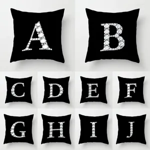 Oreiller super diamants alphabet alphabet couverture noire polyester 45x45cm canapé décoratif chaise de chaise de voiture