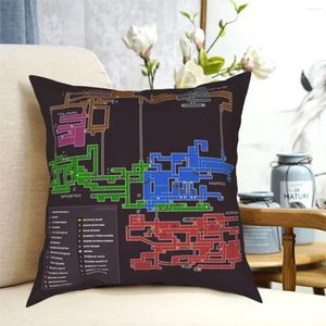 Almohada Super Metroid Map Square Pillow Fase Polyester Decoración con cremallera impresa Case de lanzamiento para el hogar 45 45 cm
