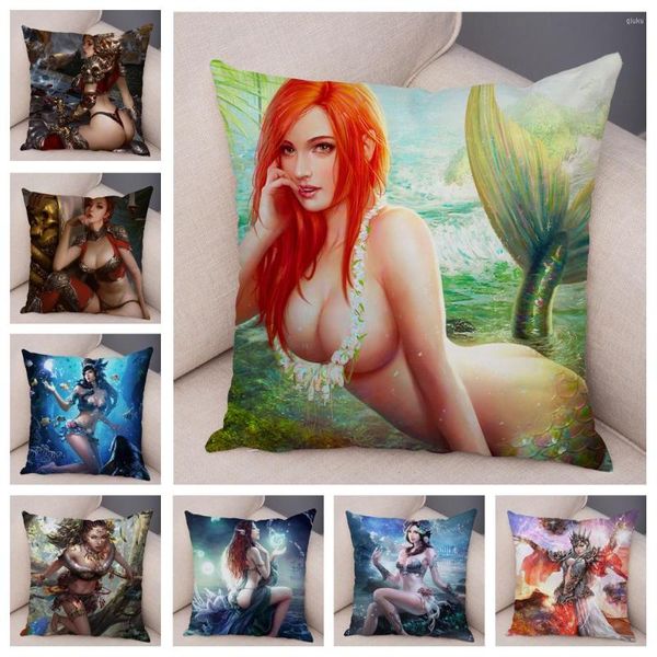 Oreiller Super Sexy belle fille étui doux en peluche décor dessin animé couverture pour canapé voiture mythologie européenne taie d'oreiller 45x45cm