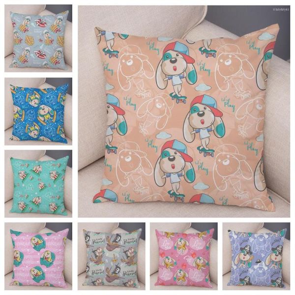 Oreiller Super doux en peluche taie d'oreiller Patchwork dessin animé chien couverture pour enfants chambre canapé décor à la maison belle animal de compagnie étui