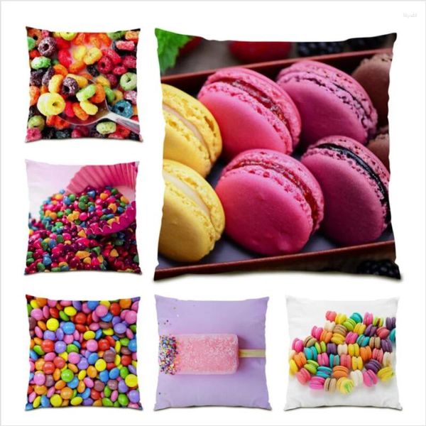 Oreiller bonbons nourriture gelée haricots imprimer taie d'oreiller décor à la maison cadeau jeter couverture salon 45x45 simple face E0825