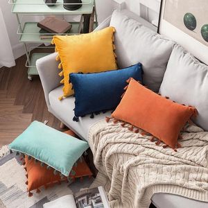 Kussen Tassel Velvet Sofa Cover vaste kleur pluche bed rechthoekige rand kussensloop vintage knoop