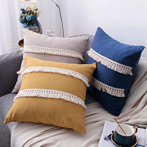 Oreiller tassel45x45 cm cmoir blanc couvercle mou décoratif pour chambre à coucher de la maison de litière textile