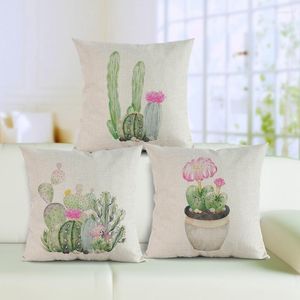 Almohada The Small Fresh Green Plant Cactus Bonsai Ink Style Pattern Case Simple Natural Home Sofa Decoration Cover