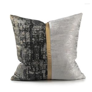 Housse de coussin de luxe en cuir de vache, noir et gris épissé