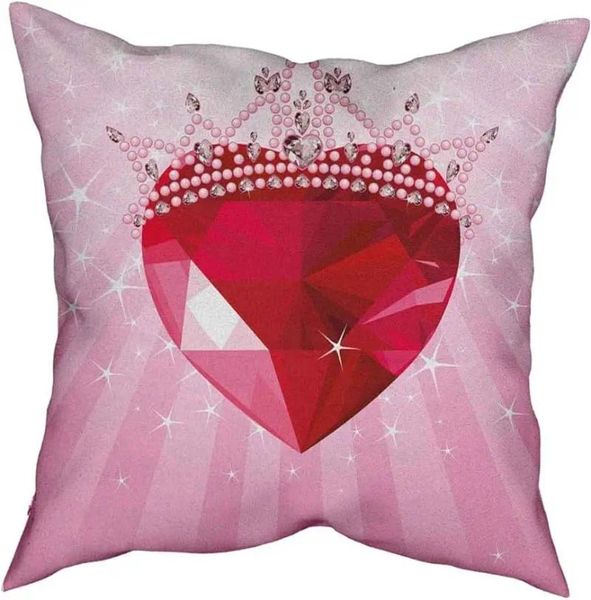 Fundas de almohada Fundas de almohada cuadradas Decorativas modernas Corazón de amor rojo con diseño de estilo de corona de dibujos animados