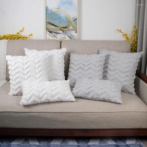 Oreiller Tosleo fausse laine couvre-lit beige ondulé décoratif Boho étui canapé doux en peluche carré pour la maison