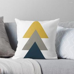 Kussen Triangle Trio.Minimalistische geometrische in lichte mosterd geel wit grijs en marineblauwe worp kerstbedekkingen
