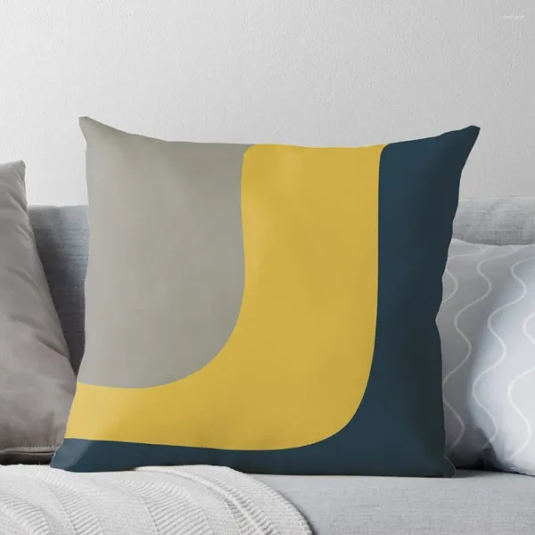 Oreiller Triple vague motif minimaliste en jaune moutarde bleu marine et gris jeter taie d'oreiller de noël Anime