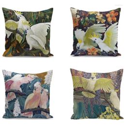 Oreiller Plante animale tropicale Rétro peinture Parrot taie d'oreiller décorative Fabric de tissu SOFA COUVERCE 45X45CM