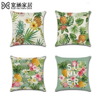 Taie d'oreiller en coton et lin, taie d'oreiller, feuilles vertes tropicales, fleurs, canapé, décoration de la maison, couverture créative d'ananas d'été