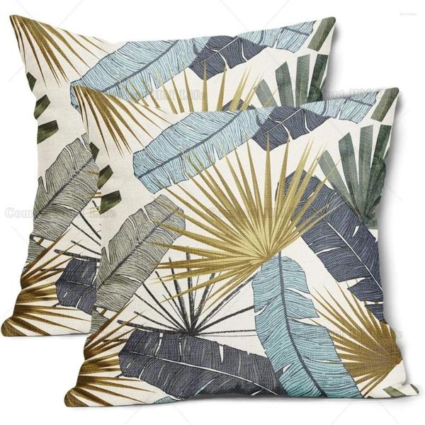 Fundas decorativas para almohadas con hojas tropicales, 20x20 pulgadas, juego de 2 fundas de almohada decorativas con hojas de palma y plátano, cubierta de plantas botánicas de verano