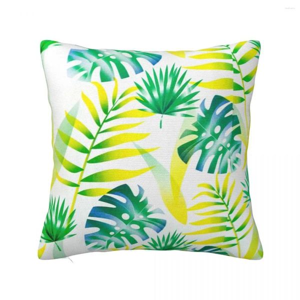 Almohada hojas tropicales estampado de almohada cubierta de poliéster decoración de la planta de la planta de la planta de la planta cremallera 45x45 cm