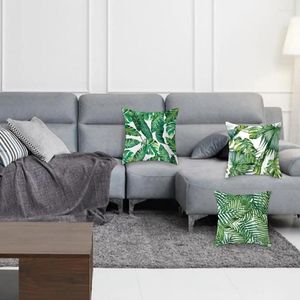 Taie d'oreiller carrée en forme de feuille de palmier tropicale, ensemble de jet à motif de plante verte pour la maison