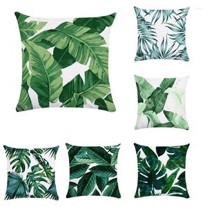 Funda de almohada con diseño de planta tropical, funda de terciopelo con hojas abstractas y piel de melocotón verde, decoración para el hogar