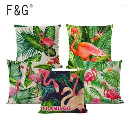 Oreiller plante tropicale couverture décorative Flamingo coton lin étui fleurs pour Cojines Decorativos Para canapé