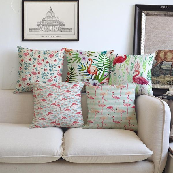 Oreiller plantes tropicales Animal Multiple flamant rose motif lin jeter étui maison canapé chambre chaise couverture décorative 45x45cm