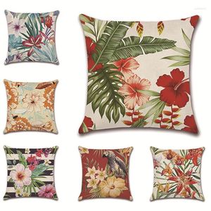 Oreiller plantes tropicales couverture feuilles de palmier vert perroquet fleurs motif maison salon décor canapé voiture chaise taie d'oreiller