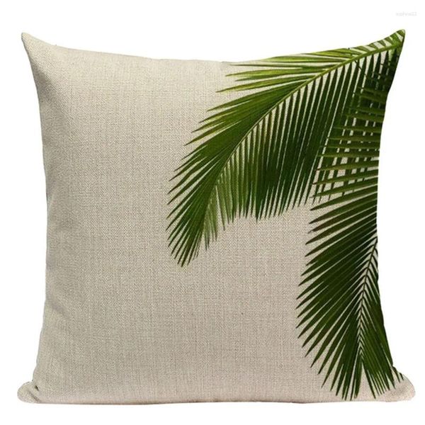 Almohada plantas tropicales palmeras estampadas decorativas de algodón cubierta de lino con hojas de hoja verde