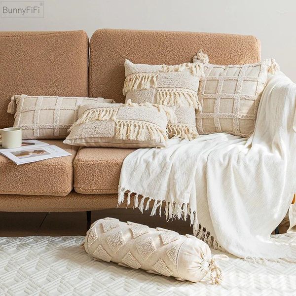 Housse d'oreiller touffetée, style Boho, avec pompons, pour la décoration de la maison, salon, chambre à coucher, canapé, carré et rond, 45x45cm
