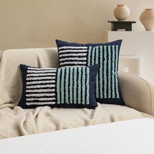 Kussen getuft deksel katoen canvas decoratieve kussens voor sofa marineblauw gele streep geborduurde kast huis