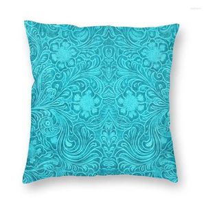 Housse de coussin en cuir Turquoise, aspect Texture, canapé, décoration de la maison, motif Floral en relief, étui carré 45x45cm