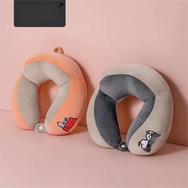 Almohada en forma de U bordado algodón cuello guardia cuerpo portátil viaje avión anime mantener caliente