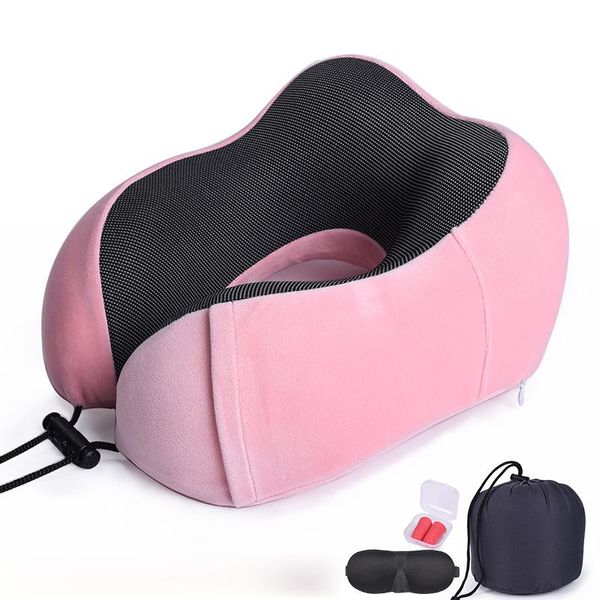 Almohada en forma de U de espuma viscoelástica, almohadas para el cuello, masaje de viaje suave, soporte para la cabeza del avión para dormir