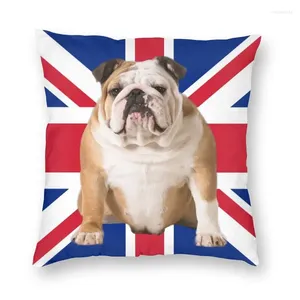 Funda de almohada cuadrada con diseño de Bulldog Inglés, decoración del hogar, funda de almohada a la moda con bandera británica para sala de estar