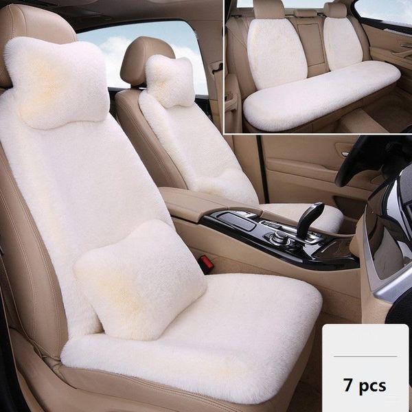 Almohada Tamaño universal Funda de asiento de coche de piel de felpa Cojines lumbares delanteros y traseros interiores artificiales 7pcs