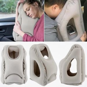 Pillow Upgraded Inflatable Air Cushion Travel Pillow Headrest Chin Support Cushions for Airplane Plane Car Office Rest Neck Nap Pillows 231013