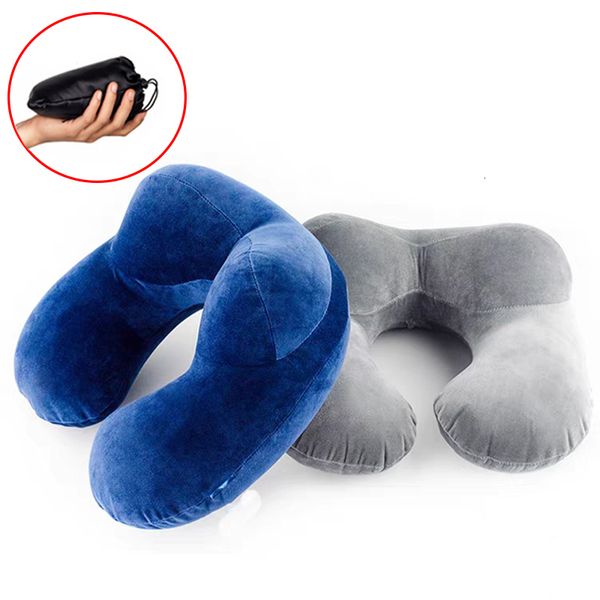 Almohada UShape Travel para avión Accesorios inflables para el cuello 4 colores Almohadas cómodas Sleep Home Textile 230711