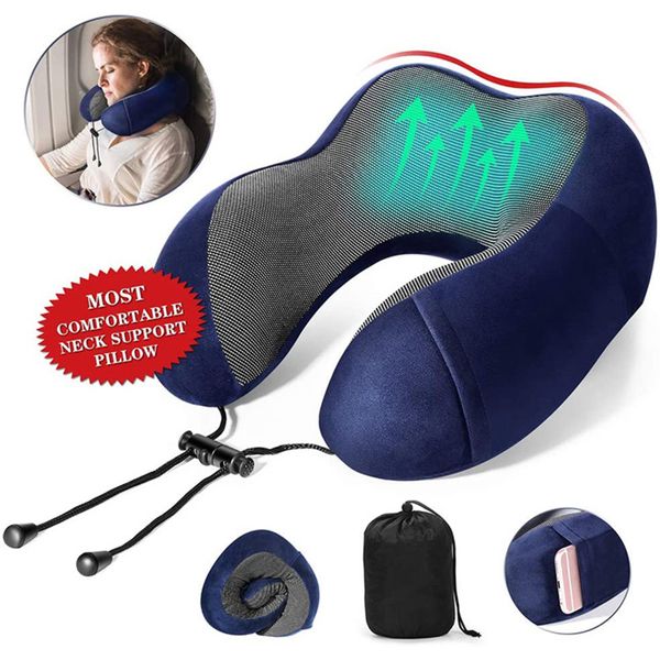 Almohada de viaje en forma de U cuello de espuma viscoelástica pura utilizada para la cabeza del sueño de la oficina del avión y soporte 230719