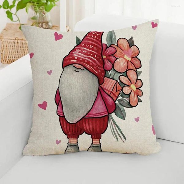 Oreiller ornement de saint-valentin, poupée Gnome de saint-valentin, taie d'oreiller à motif de cœur rouge et blanc, canapé pour chambre à coucher, fête des mères