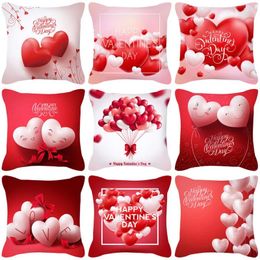 Almohada Regalos del día de San Valentín Amor rojo Amor Impreso Funda de almohada Globos de corazón Cubiertas Cubierta decorativa para el hogar