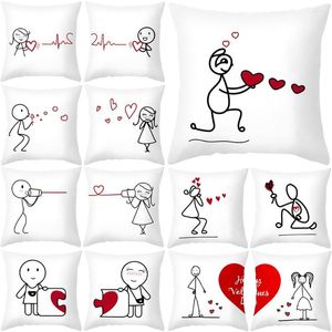 Kussen Valentijnsdag Cover Cartoon Patroon Afdruk Office Sofa Kas koppels Home Decor Love Heart 45x45cm