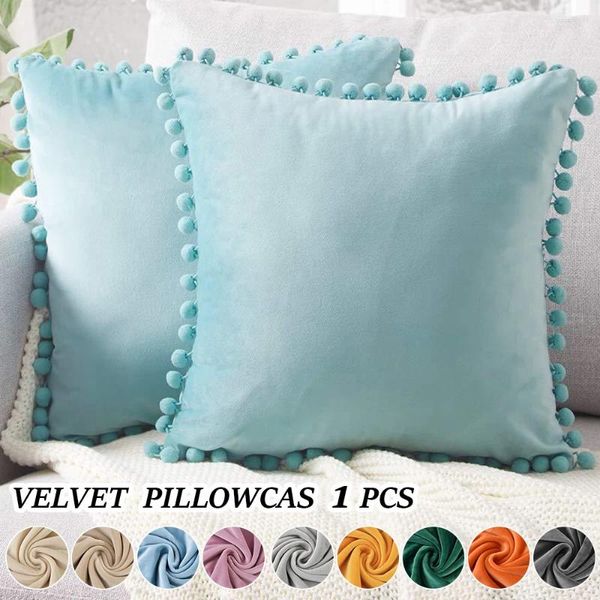 Housse de coussin en velours avec pompons de luxe, 1 pièce, décoration de maison, salon, siège de canapé, pompon Shaggy