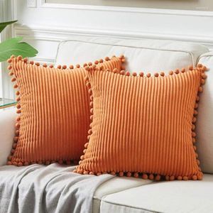 Couvre-oreiller en velours avec pom-poms couvre à l'automne oreillers décoratifs solides pour canapé orange 45x45 30x50 case