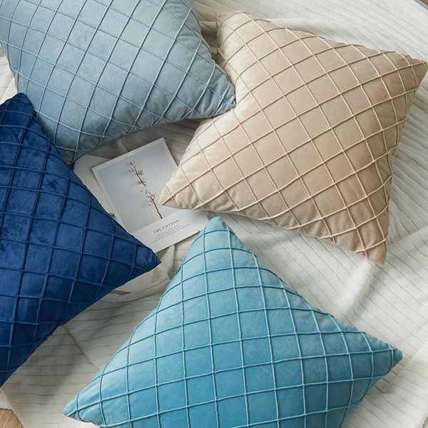 Funda decorativa de terciopelo para almohada, seda de Color puro, 30X5 0/45X45cm, funda de almohada con entramado, sofá para sala de estar, cojines acogedores