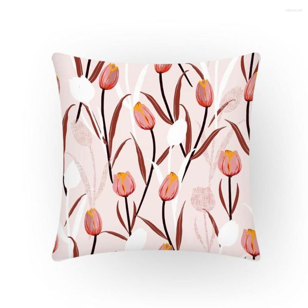 Funda de almohada de lino y poliéster con estampado de terciopelo, fundas decorativas, flores cómodas, estilo nórdico, decoración del hogar, pintura artística E2002