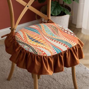 Almohada de terciopelo con volantes para comedor, decoración del hogar, asiento de silla, cojín de lujo extraíble Moroco étnico El antideslizante