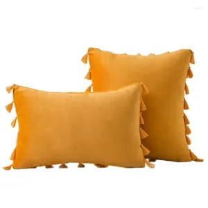 Pillow Velvet Soft Soft Solid Decorative Throw Cover avec gland Boho Accent Luxury Gift Bas pour le canapé Caron jaune