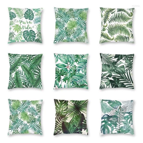 Oreiller vibrant plantes tropicales couverture décoration Jungle vert feuilles carré étui jeter pour canapé Double face impression